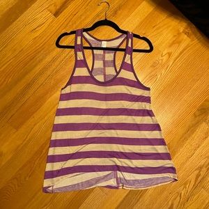 Purple and cream striped racer back tank top